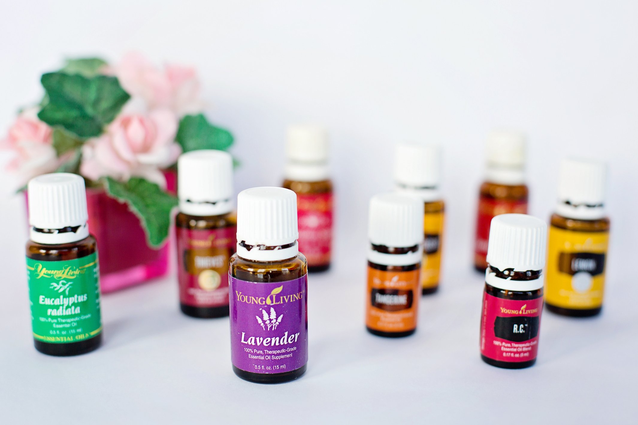 Essential Oil Bottles on White Background